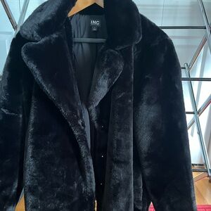 INC International Concepts Women's Plush Black Teddy Jacket Small EUC Smoke Free